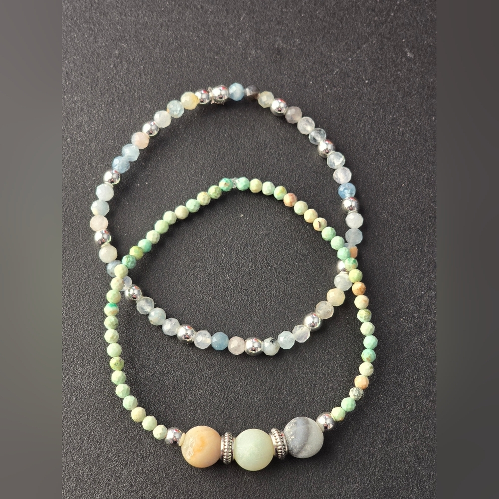 Aquamarine, Hematite, Amazonite, Peruvian Turquiose Jaspar Bracelet Set